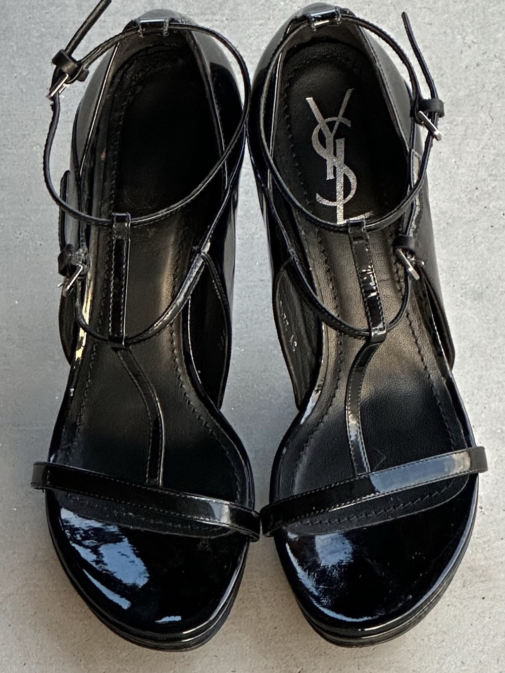 YSL Yves Saint Laurent Tom Ford Era Black Patent T Strap Platform Heels 38.5 - Picture 2 of 11